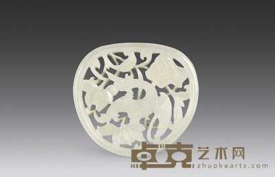 清 青白玉刻花鸟牌 7×6.5cm